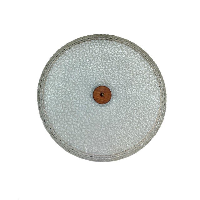 Brown Large Vintage Flush Mount in Teak and Glass, 1960s For Sale - Image 8 of 11