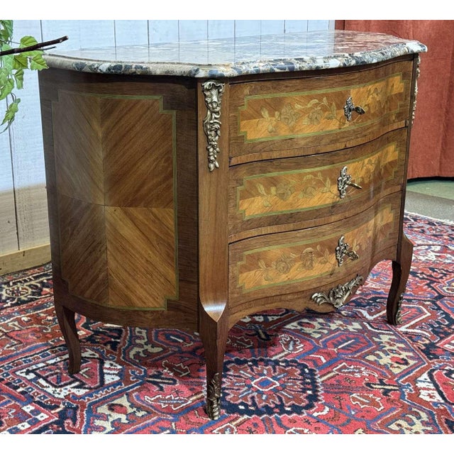 Louis XV Commode in Rosewood, Oak and Marble Top, 1960s For Sale - Image 4 of 18