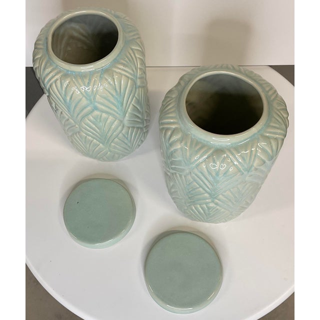 Pair of Celadon Jars With Ginko Leaf Motif For Sale - Image 10 of 10