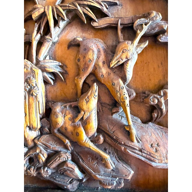 Chinese Vintage Wood Carving of Two Deer in a Wood Frame For Sale In Chicago - Image 6 of 11