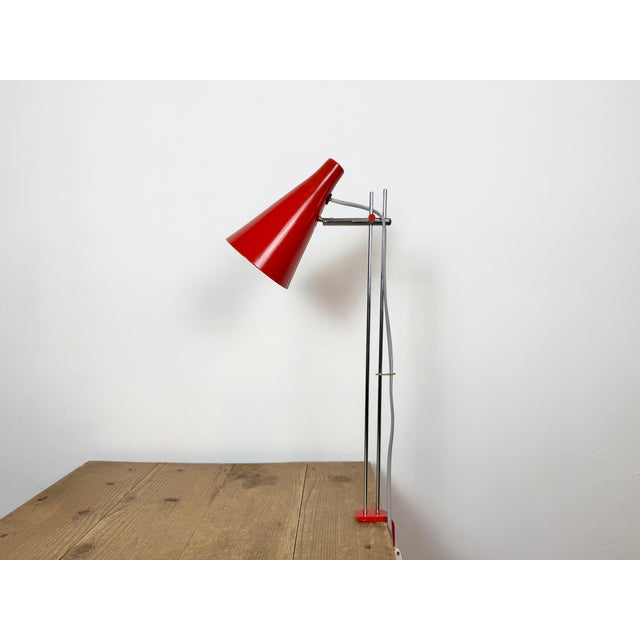 Vintage Red Table Lamp by Josef Hůrka for Lidokov, 1960s, in Good conditions. Designed 1970 to 1979 This piece has an...