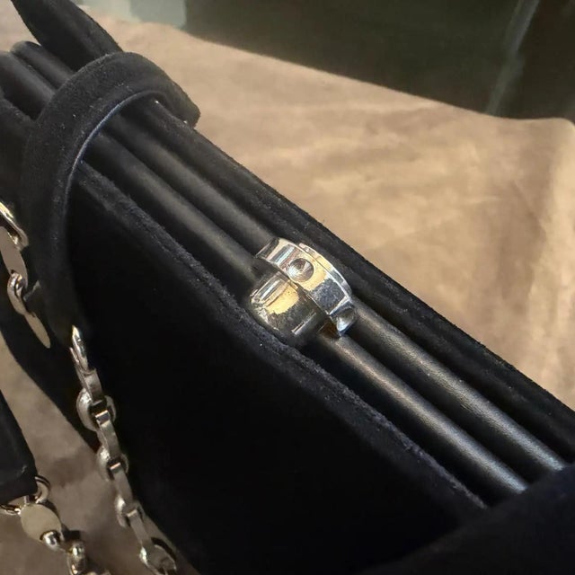 1980s Black Cut Velvet and Silver Plated Hardware Italian Evening Bag For Sale - Image 9 of 15