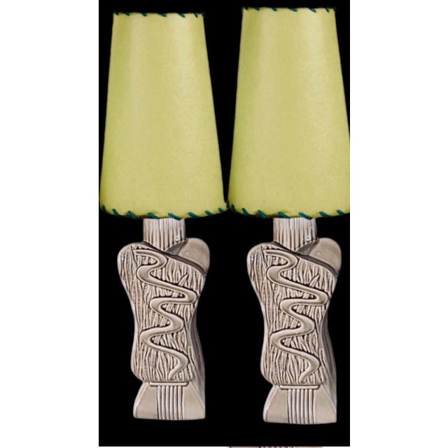 40s Pair Phil-Mar Style Art Deco Mid Century Modern Abstract Ceramic Table Lamps For Sale - Image 10 of 12