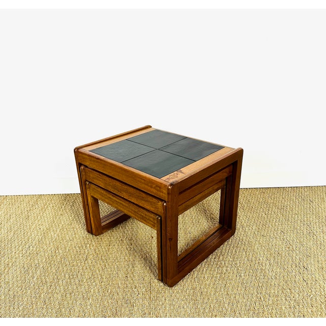 Ceramic Vintage Nesting Tables in Teak and Black Ceramic, 1960s, Set of 3 For Sale - Image 7 of 10