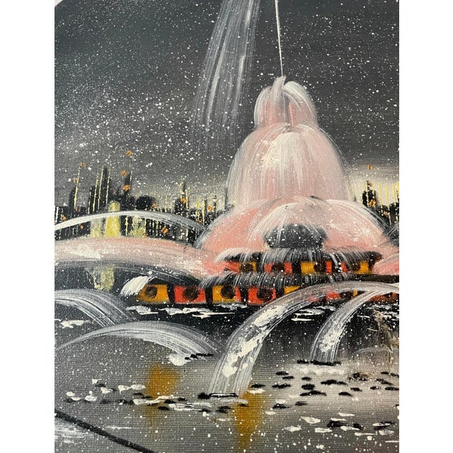 Vintage Signed Oropeza Buckingham Fountain Chicago Cityscape Painting For Sale - Image 4 of 7