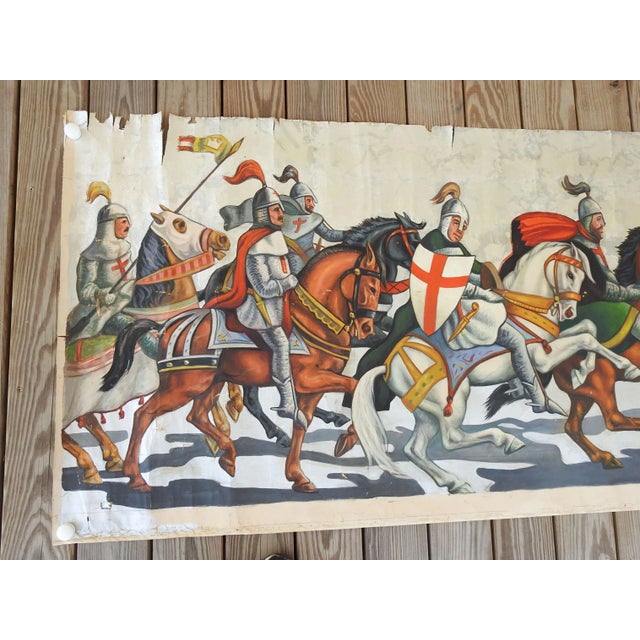 Vintage oil on canvas painting of a procession of knights on horseback by Geneva Flores Hart Fell (1906 - 2008) Texas....