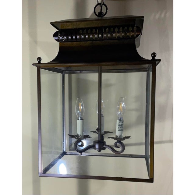 American Large Four-Sides Pagoda Style Hanging Steel Lantern/Chandelier For Sale - Image 3 of 12