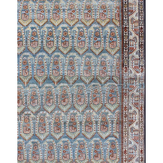 Blue and red Persian antique Malayer Rug with sub-geometric Paisley design. Keivan Woven Arts . rug na-180382, country of...
