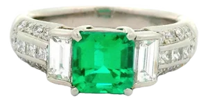1.41 Carat Colombian Emerald Diamond Platinum Ring, Gia Certified, Size 7.5
