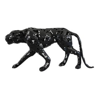 New Handcrafted Aluminum Panther Sculpture | 65" X 29" | One of a Kind For Sale
