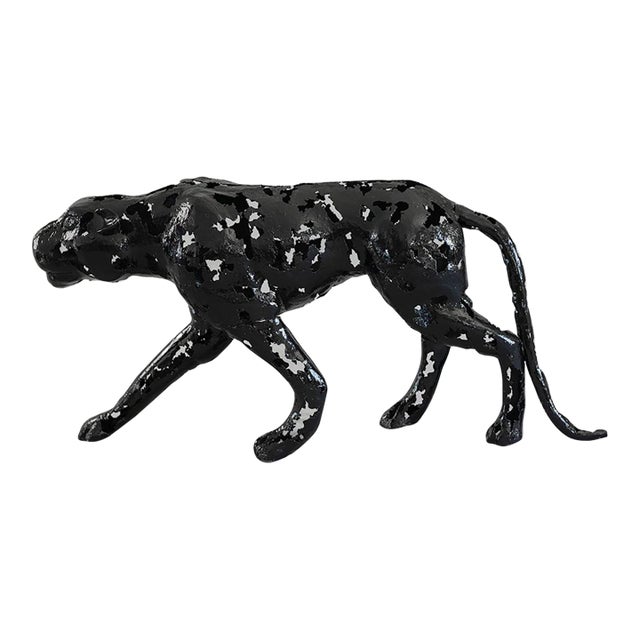 New Handcrafted Aluminum Panther Sculpture | 65" X 29" | One of a Kind For Sale