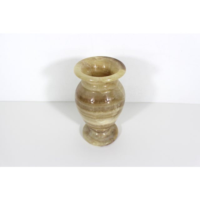 Vintage Onyx Marble Vase, Amber Cream Crystal Veining, Shelf Styling Decor, Stone For Sale - Image 6 of 9