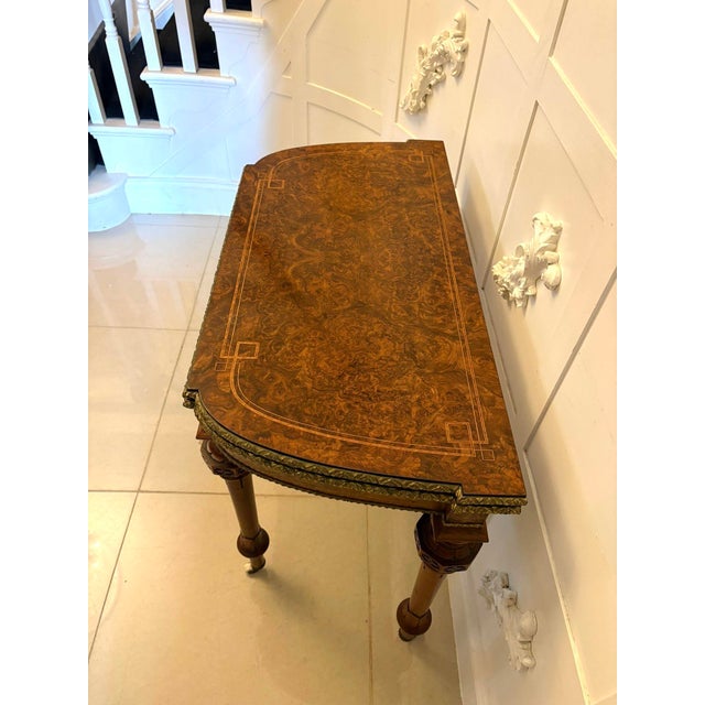 Antique Victorian Burr Walnut Card Console Table with Ormolu Mounts and Inlay, 1850 For Sale - Image 11 of 17