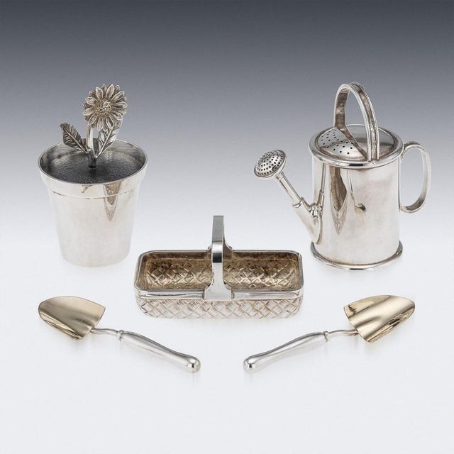Vintage Silver Novelty Five-Piece Gardening Condiment Set, 1994, Set of 5 For Sale - Image 4 of 18