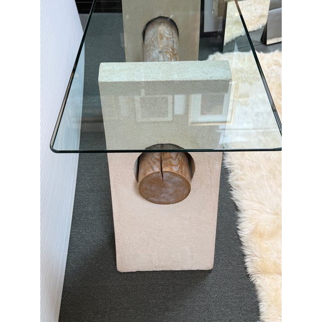 Sculpted Hand Plastered + Glass Console Table For Sale - Image 10 of 11