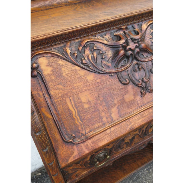 Brown Gothic Late 1800s Tiger Oak Secretary Desk 6276 For Sale - Image 8 of 17