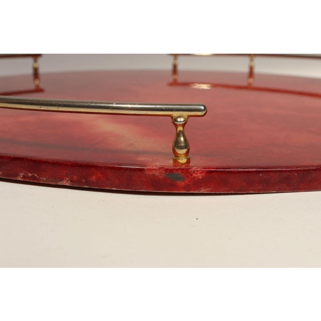 Large Italian Modernist Round Tray in Brass and Dyed Red Goatskin by Aldo Tura For Sale - Image 12 of 18