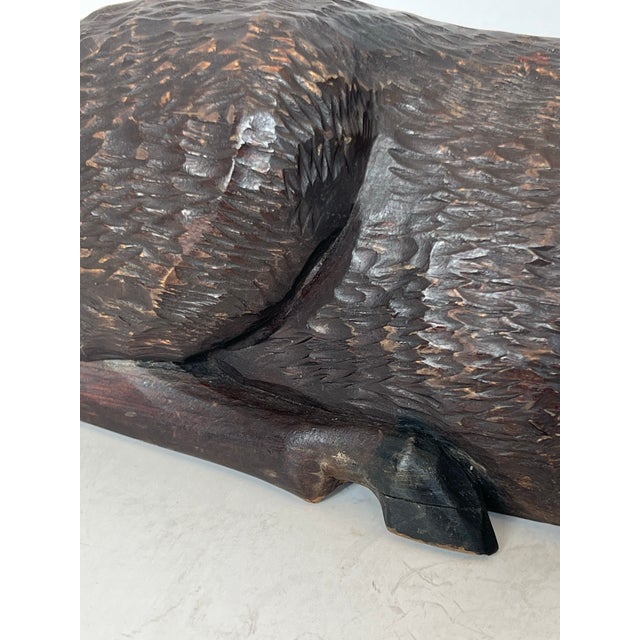 Vintage Black Forest Style Hand Carved Wood Stag Deer Sculpture With Antlers For Sale - Image 9 of 12