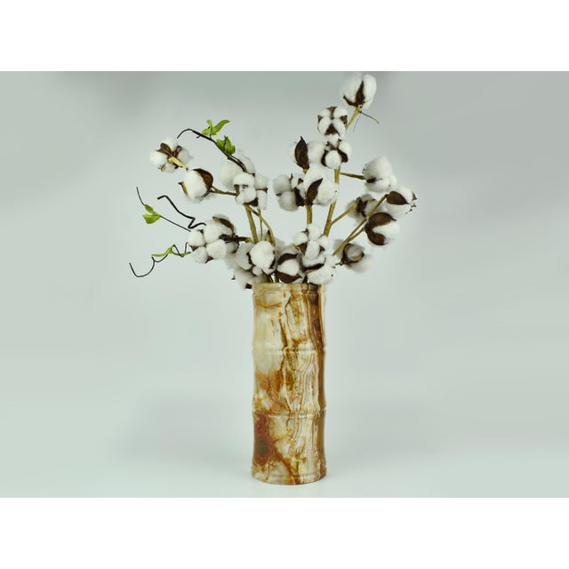 Late 20th Century Modern Cylinder Bamboo Design Carved Solid Onyx Stone Vase For Sale - Image 11 of 11