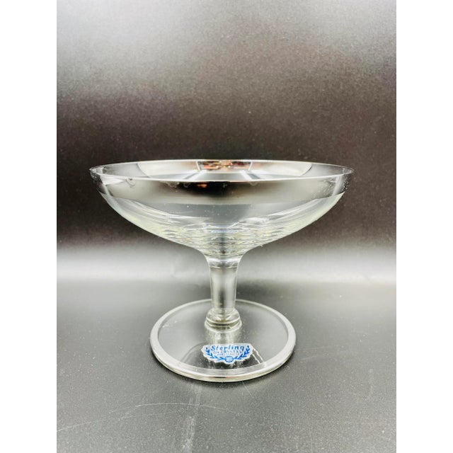 This striking Silver City Glass Company compote features a modernist design with a silver trim. It is in immaculate...