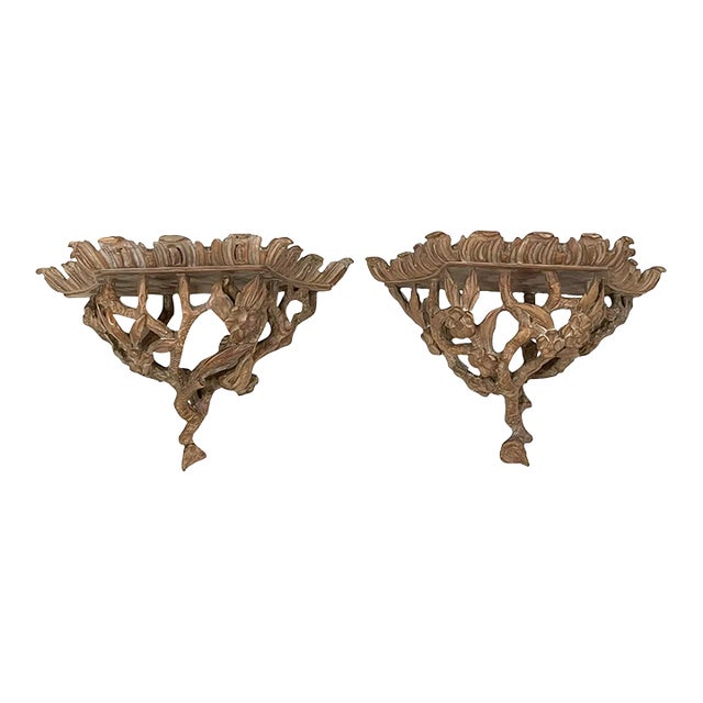 Vintage French Carved Cerused Floral Wall Bracket For Sale