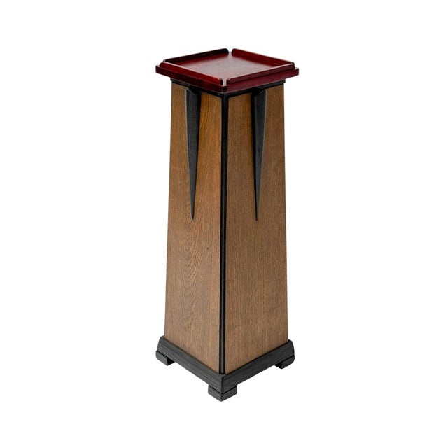 Brown Art Deco Pedestal in Oak by E.G.C. Schubad, 1920s For Sale - Image 8 of 10