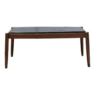 French Brutalist Walnut Coffee Table With Slate Top For Sale