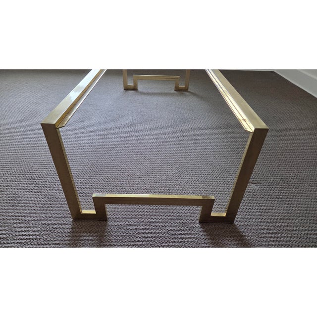 Vintage 1970s Design Institute of America Brass & Smoked Glass Coffee Table – Greek Key Design For Sale - Image 11 of 12