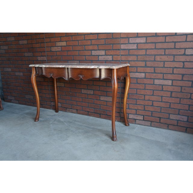 French Marble Top Walnut Console Table For Sale - Image 6 of 7
