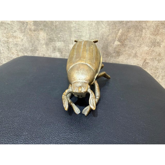 Metal Vintage Cast Brass Beetle Ashtray For Sale - Image 7 of 10