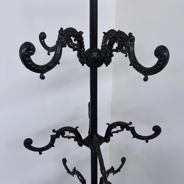 Black Large Ornate Cast Iron Hall Tree Coat Stand with Twelve Hooks For Sale - Image 8 of 14
