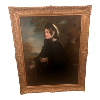 Mid 19th Century William Henry Haines Oil Painting - "Lady in a Black Coat" For Sale