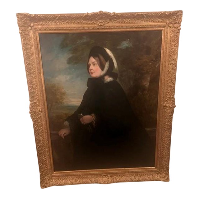 Mid 19th Century William Henry Haines Oil Painting - "Lady in a Black Coat" For Sale