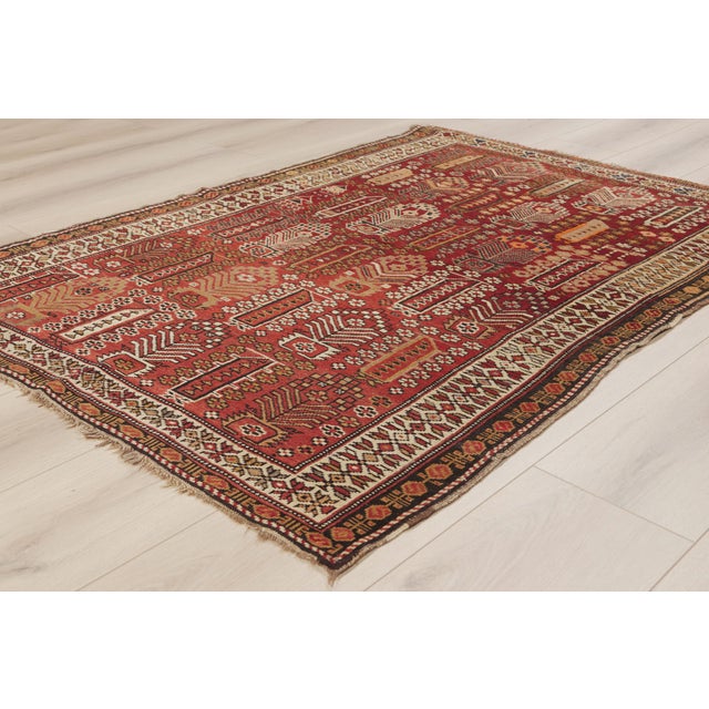 Red Antique Caucasian Shirvan Rug, 04'00 X 05'09 For Sale - Image 8 of 10