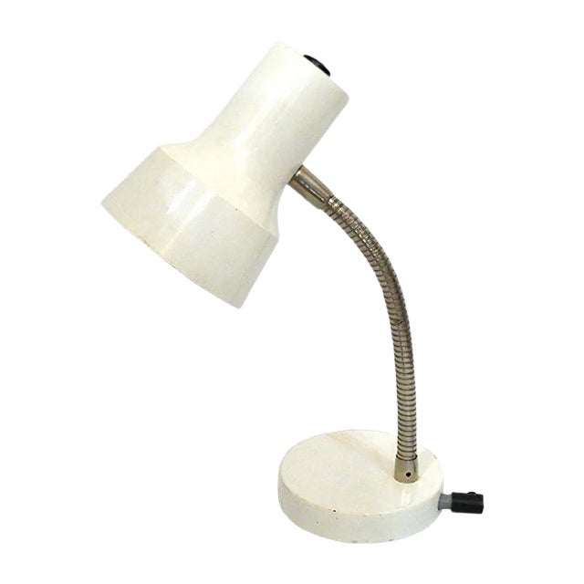 Chrome & White Lacquered Metal Table Lamp, 1970s For Sale