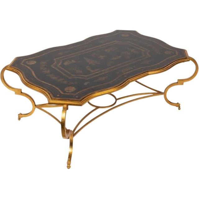 Metal Chinoiserie Tray Form Chinoiserie Gilt Metal Coffee Table Att. Maitland-Smith For Sale - Image 7 of 7