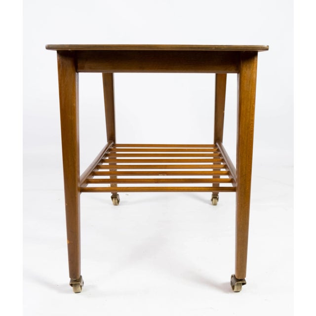 Danish Teak Side Table with Shelf & Wheels, 1960s For Sale - Image 6 of 11