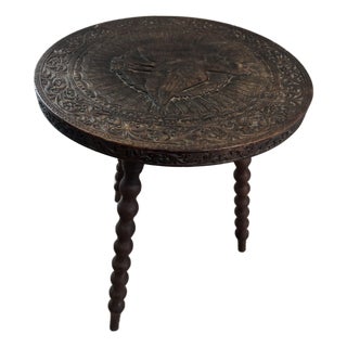 Antique Table With Peacock Engraving For Sale