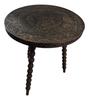 Antique Table With Peacock Engraving