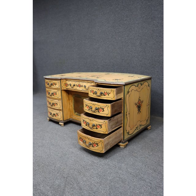 Wood Venetian Style Hand-Painted Kneehole Desk For Sale - Image 7 of 18