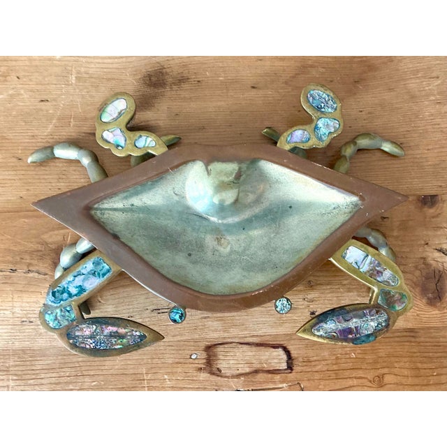 Vintage Brass Crab Bowl With Mother of Pearl Inlay For Sale - Image 9 of 12