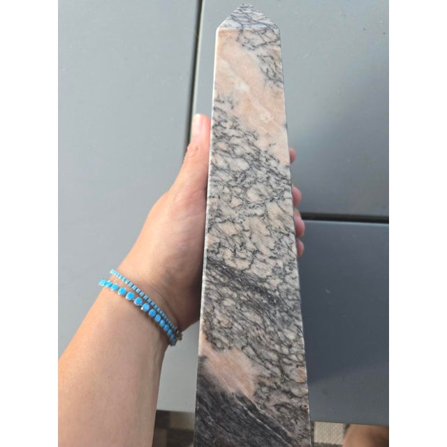 ✨ Beautiful 10-Inch Pink & Black Stone Obelisk Towers – Set of 2 ✨ Stunning pair of polished natural stone obelisks...