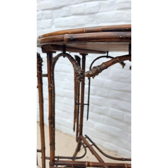 Antique French Bamboo Side Table Japonisme Aesthetic Movement Oval Rattan Cane Occasional Table Victorian Chinoiserie Furniture For Sale - Image 13 of 17