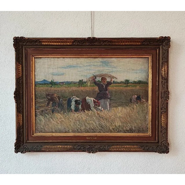 Clemente Pugliese-Levi, Women with Hay, Oil on Canvas, 1920s, Framed For Sale - Image 13 of 13