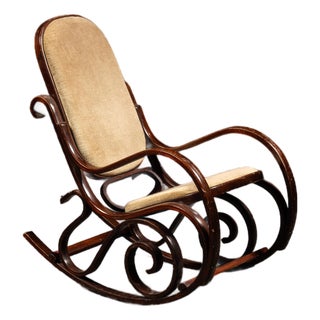 Antique Thonet-Style Bentwood Rocking Chair With With Upholstered Seating For Sale