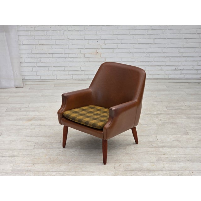 Danish Leatherette Armchair with Teak Legs, 1970s For Sale - Image 14 of 18