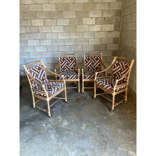 McGuire 1970s Elinor McGuire for McGuire Target Back Bamboo, Cane, and Leather Armchairs- Set of 4 For Sale - Image 4 of 12
