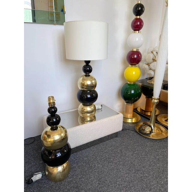 Mid-Century Modern Contemporary Brass Murano Glass Atomo Lamps, Italy - a Pair For Sale - Image 3 of 11