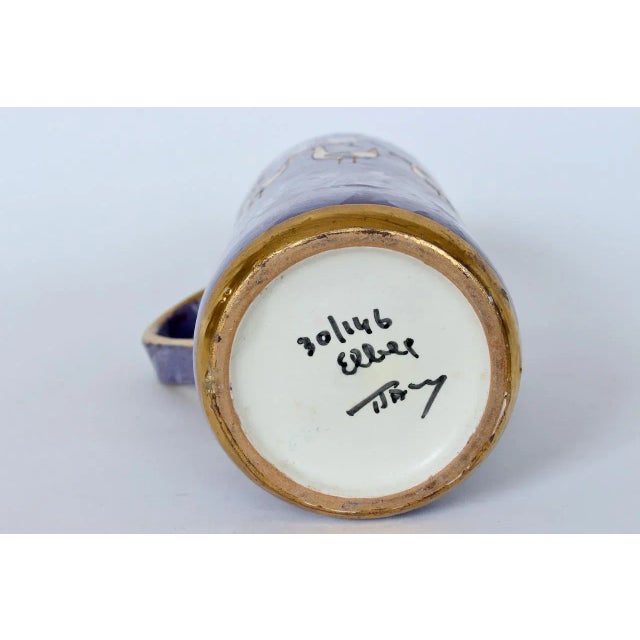 1950s Aldo Londi for Bitossi Gilt Birds Glazed Pottery Handled Pitcher - Vase For Sale - Image 11 of 12