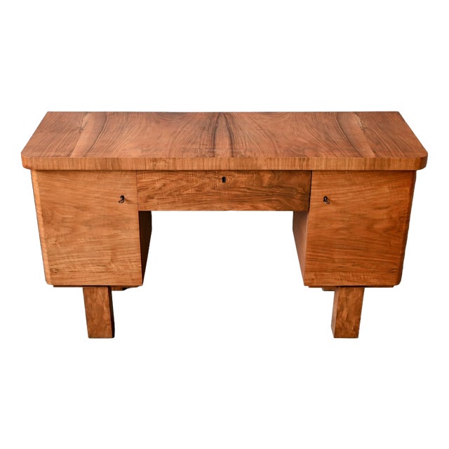 Art Deco Boudoir Dressing Table in Elm Burl and Brass, 1930s For Sale